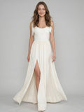 Ivory Chiffon A-Line Square Neck Floor-Length Bridesmaid Dress with Bow - Curvevia