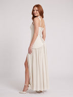 Ivory Chiffon A-Line Square Neck Lace-up Floor-Length Dress - Curvevia