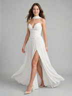 Ivory Chiffon A-Line Sweetheart Criss-Cross Bridesmaid Dress with Pleats - Curvevia