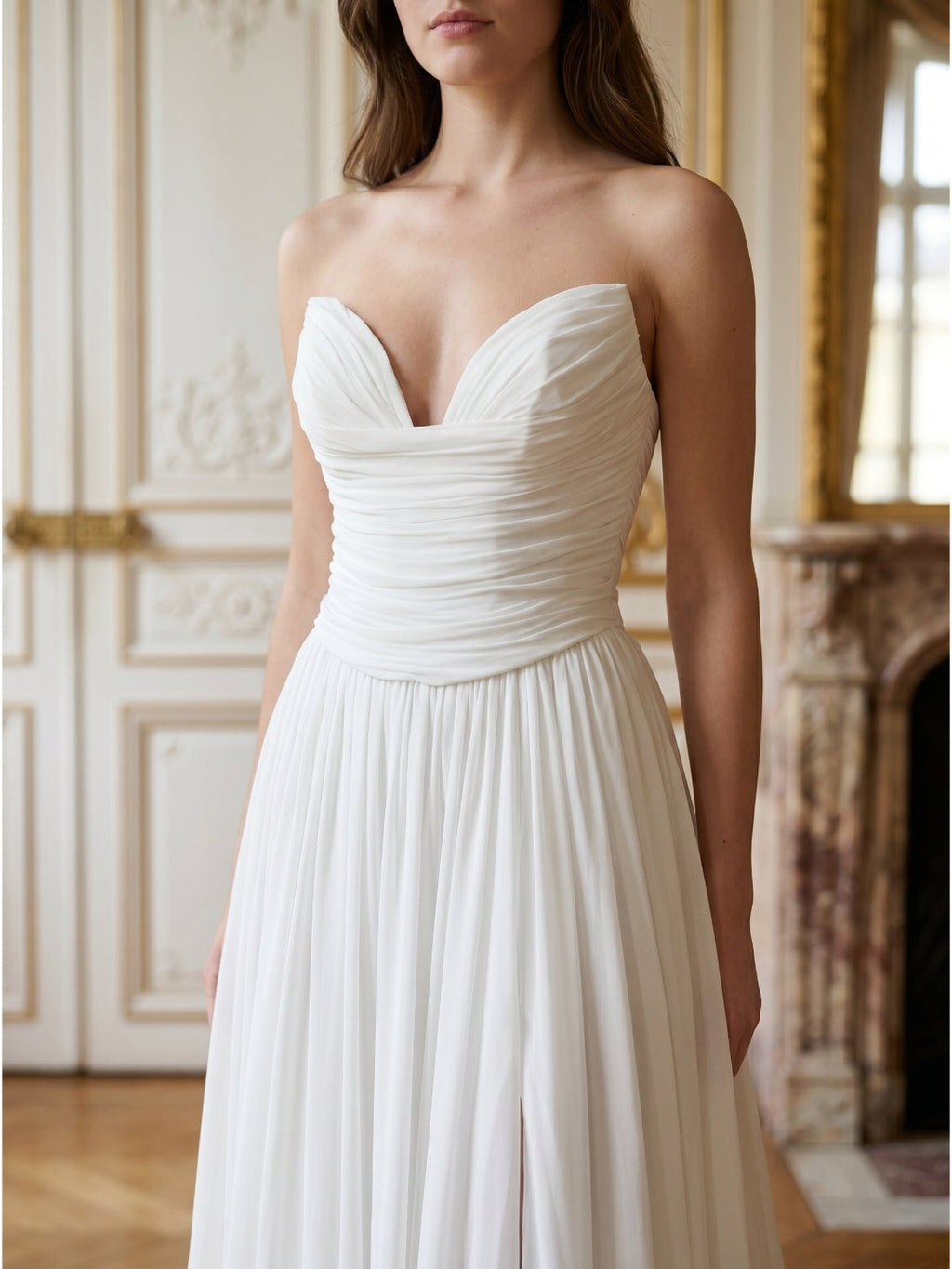 Ivory Chiffon A-Line Sweetheart Criss-Cross Bridesmaid Dress with Pleats - Curvevia