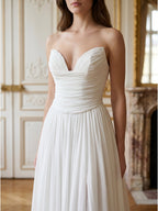 Ivory Chiffon A-Line Sweetheart Criss-Cross Bridesmaid Dress with Pleats - Curvevia
