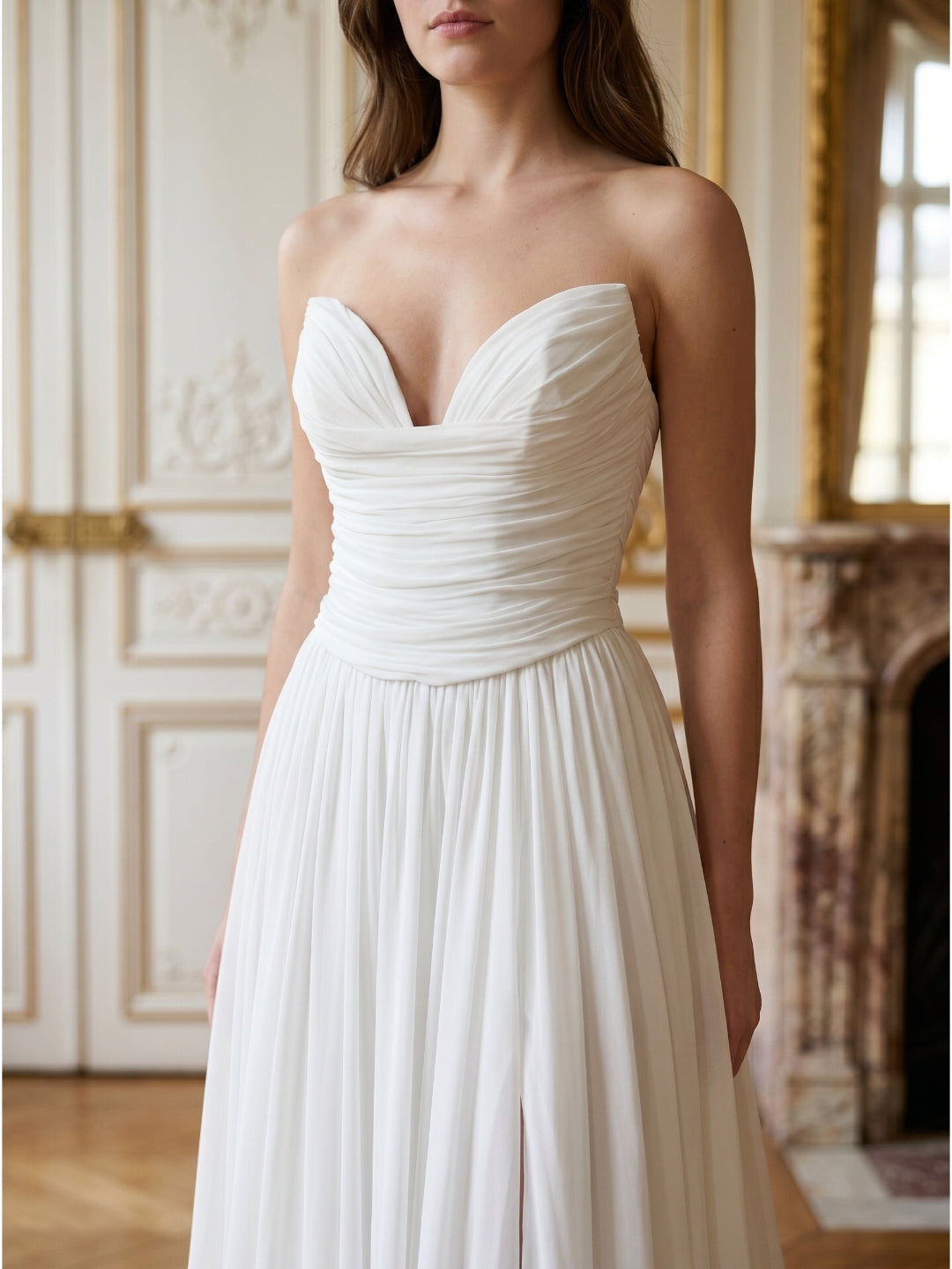 Ivory Chiffon A-Line Sweetheart Criss-Cross Bridesmaid Dress with Pleats - Curvevia