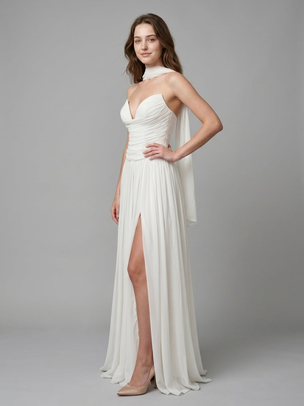 Ivory Chiffon A-Line Sweetheart Criss-Cross Bridesmaid Dress with Pleats - Curvevia