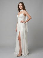 Ivory Chiffon A-Line Sweetheart Criss-Cross Bridesmaid Dress with Pleats - Curvevia