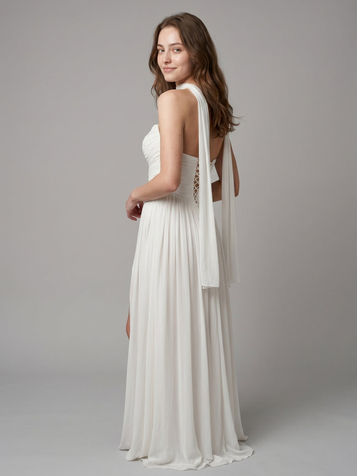 Ivory Chiffon A-Line Sweetheart Criss-Cross Bridesmaid Dress with Pleats - Curvevia