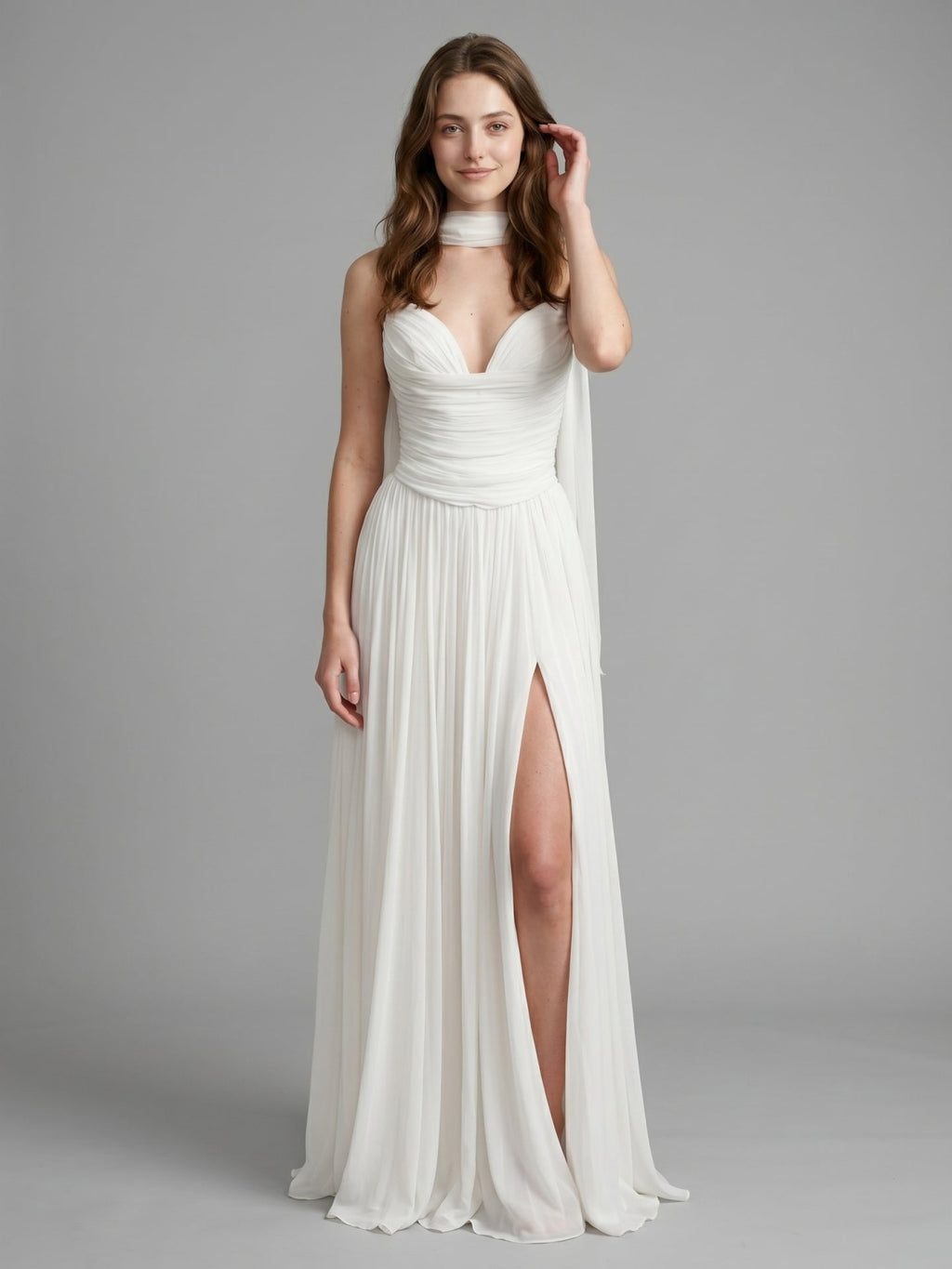 Ivory Chiffon A-Line Sweetheart Criss-Cross Bridesmaid Dress with Pleats - Curvevia