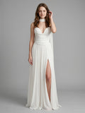 Ivory Chiffon A-Line Sweetheart Criss-Cross Bridesmaid Dress with Pleats - Curvevia