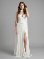 Ivory Chiffon A-Line Sweetheart Criss-Cross Bridesmaid Dress with Pleats - Curvevia
