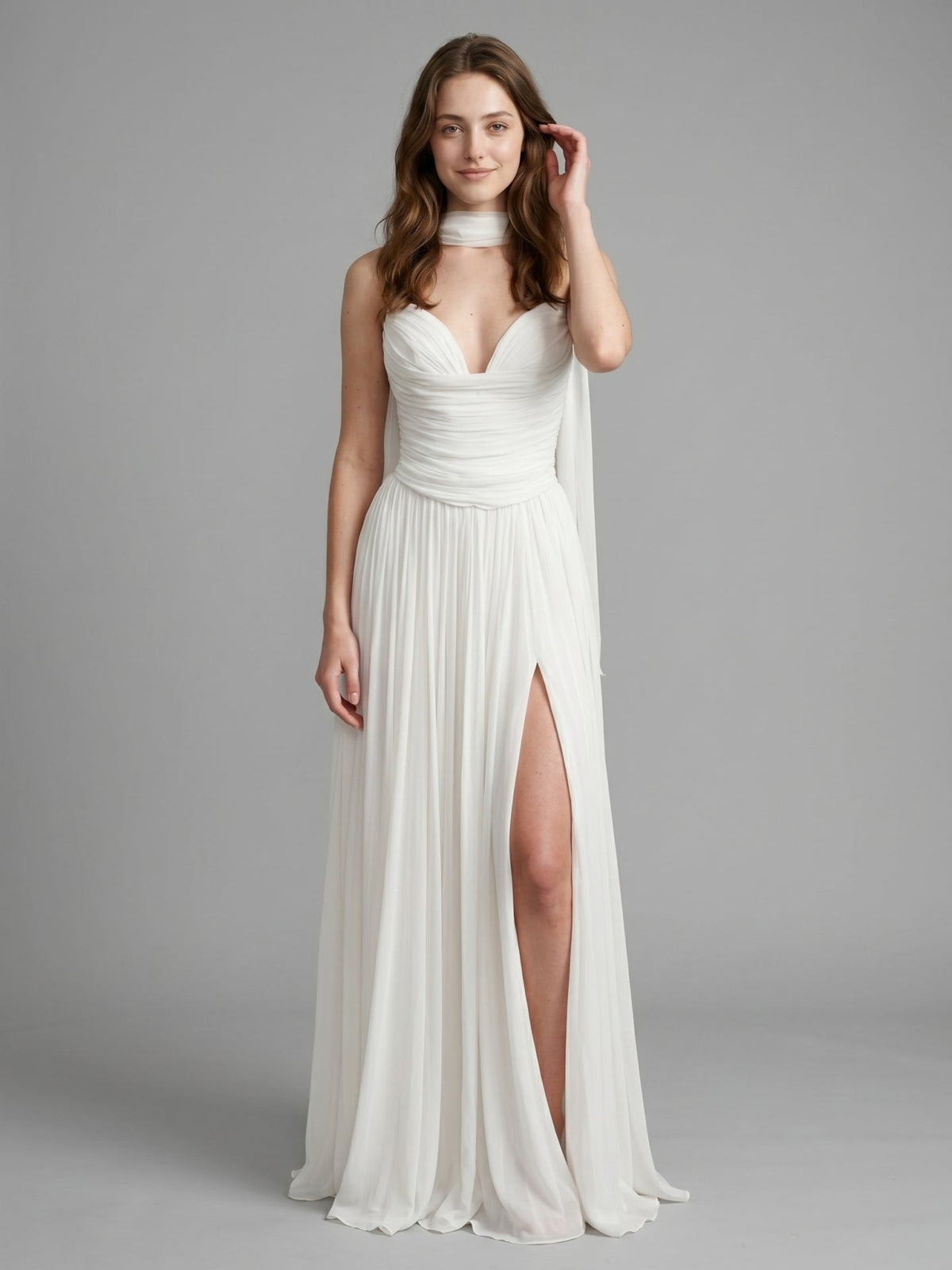 Ivory Chiffon A-Line Sweetheart Criss-Cross Bridesmaid Dress with Pleats - Curvevia