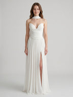 Ivory Chiffon A-Line Sweetheart Criss-Cross Bridesmaid Dress with Pleats - Curvevia