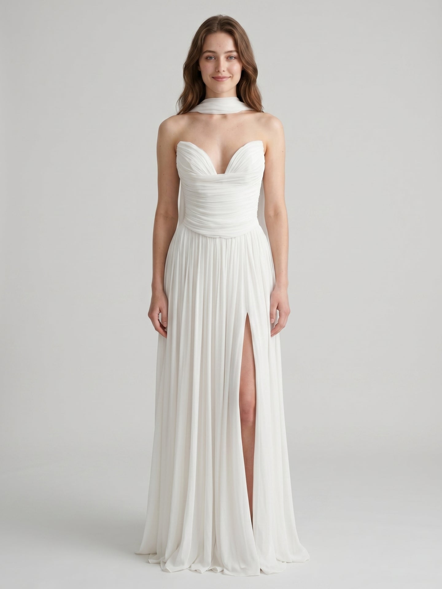 Ivory Chiffon A-Line Sweetheart Criss-Cross Bridesmaid Dress with Pleats - Curvevia