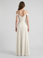 Ivory Chiffon A-Line V-Neck Floor-Length Bridesmaid Dress - Curvevia