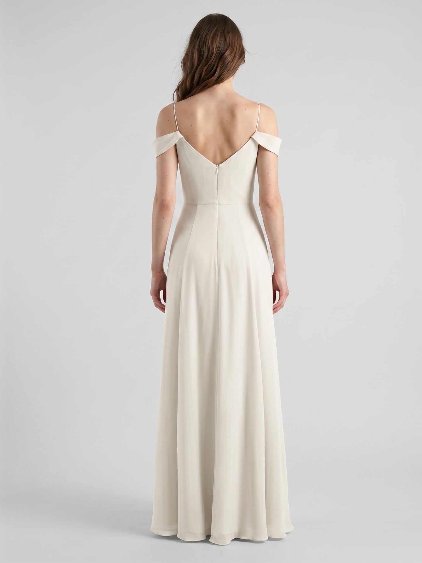 Ivory Chiffon A-Line V-Neck Floor-Length Bridesmaid Dress - Curvevia