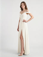 Ivory Chiffon A-Line V-Neck Floor-Length Bridesmaid Dress - Curvevia