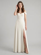Ivory Chiffon A-Line V-Neck Floor-Length Bridesmaid Dress - Curvevia