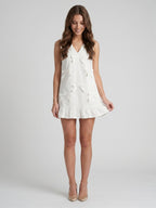 Ivory Chiffon Column V-Neck Back Zip Knee-Length Bridesmaid Dress with Bow - Curvevia