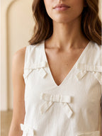Ivory Chiffon Column V-Neck Back Zip Knee-Length Bridesmaid Dress with Bow - Curvevia