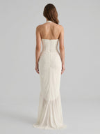 Ivory Chiffon Mermaid Halter neckline Back Zip Floor-Length Ruffle Bridesmaid Dress - Curvevia