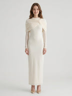Ivory Chiffon Sheath Cowl Neck Back Zip Floor-Length Bridesmaid Dress - Curvevia