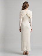 Ivory Chiffon Sheath Cowl Neck Back Zip Floor-Length Bridesmaid Dress - Curvevia