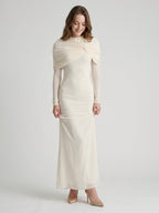 Ivory Chiffon Sheath Cowl Neck Back Zip Floor-Length Bridesmaid Dress - Curvevia