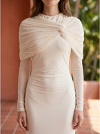 Ivory Chiffon Sheath Cowl Neck Back Zip Floor-Length Bridesmaid Dress - Curvevia
