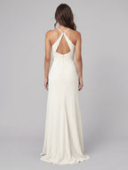 Ivory Chiffon Sheath Square Neck Keyhole Back Floor-Length Pleated Bridesmaid Dress - Curvevia