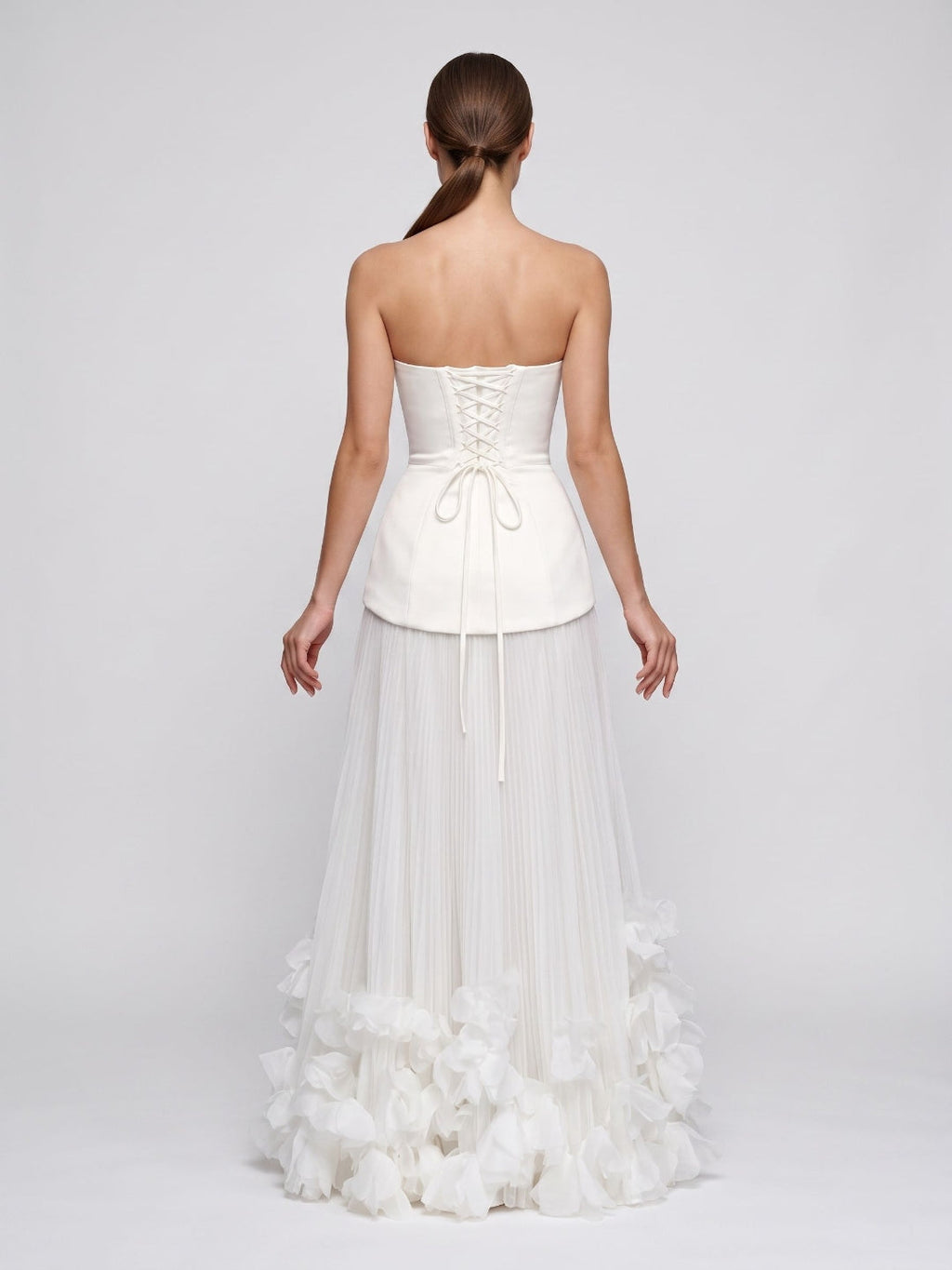 Crepe A-Line Straight Neck Lace-up Floor-Length Dress - Curvevia