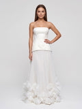 Crepe A-Line Straight Neck Lace-up Floor-Length Dress - Curvevia