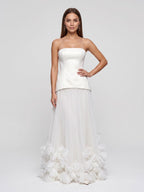 Crepe A-Line Straight Neck Lace-up Floor-Length Dress - Curvevia