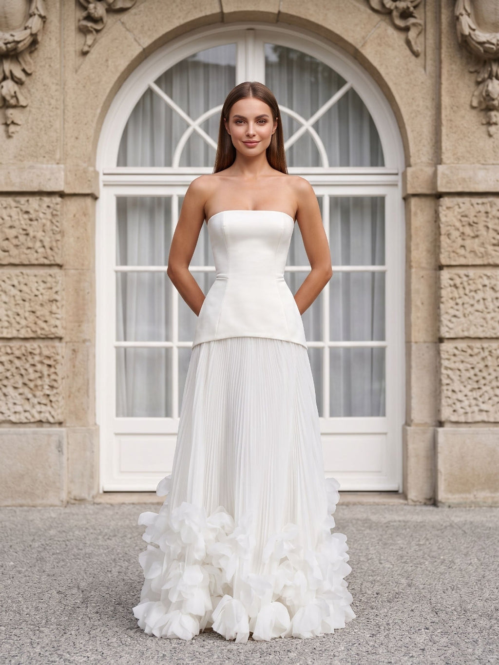 Crepe A-Line Straight Neck Lace-up Floor-Length Dress - Curvevia