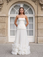 Crepe A-Line Straight Neck Lace-up Floor-Length Dress - Curvevia