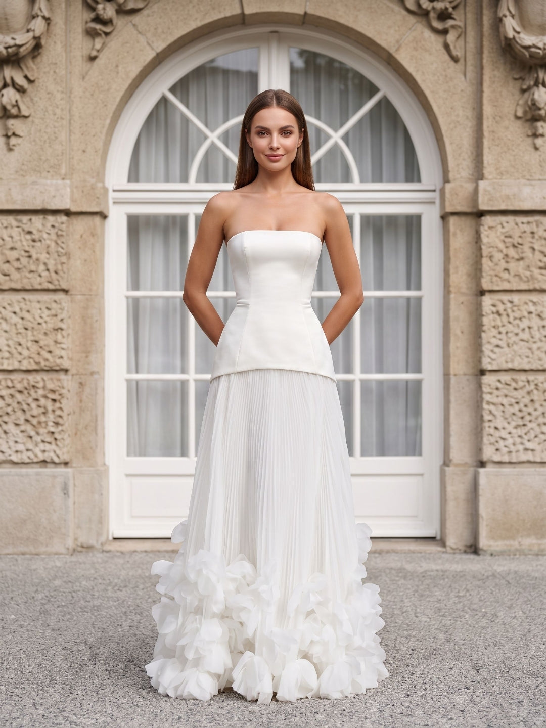 Crepe A-Line Straight Neck Lace-up Floor-Length Dress - Curvevia
