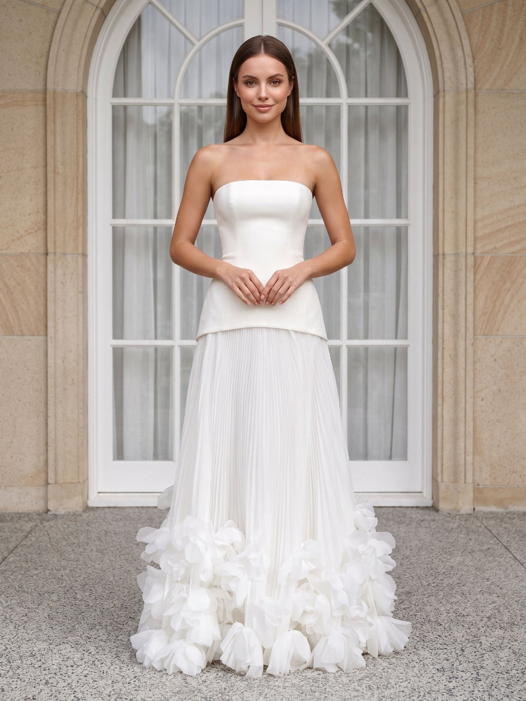Crepe A-Line Straight Neck Lace-up Floor-Length Dress - Curvevia