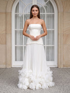 Ivory Crepe A-Line Straight Neck Lace-up Floor-Length Dress - Curvevia