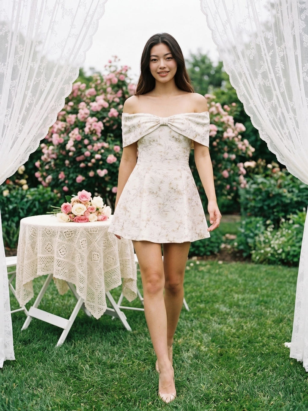 Ivory Jacquard A-Line Sweetheart Back Zip Short Dress with Pleating - Curvevia