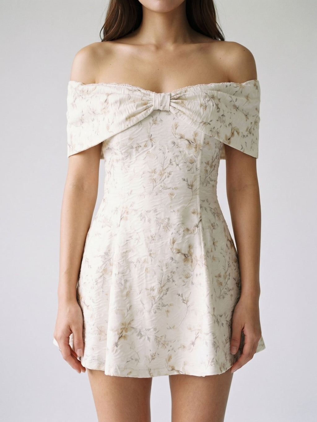 Ivory Jacquard A-Line Sweetheart Back Zip Short Dress with Pleating - Curvevia