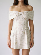 Ivory Jacquard A-Line Sweetheart Back Zip Short Dress with Pleating - Curvevia