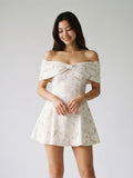 Ivory Jacquard A-Line Sweetheart Back Zip Short Dress with Pleating - Curvevia