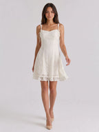Ivory Lace A-Line Sweetheart Side Zip Short Dress with Bow - Curvevia