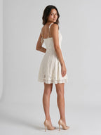 Ivory Lace A-Line Sweetheart Side Zip Short Dress with Bow - Curvevia