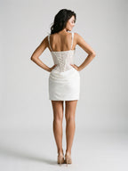 Ivory Lace Sheath Sweetheart Lace-Up Back Short Dress with Pleating - Curvevia