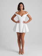 Ivory Matte Satin A-Line Sweetheart Back Zip Short Dress - Curvevia