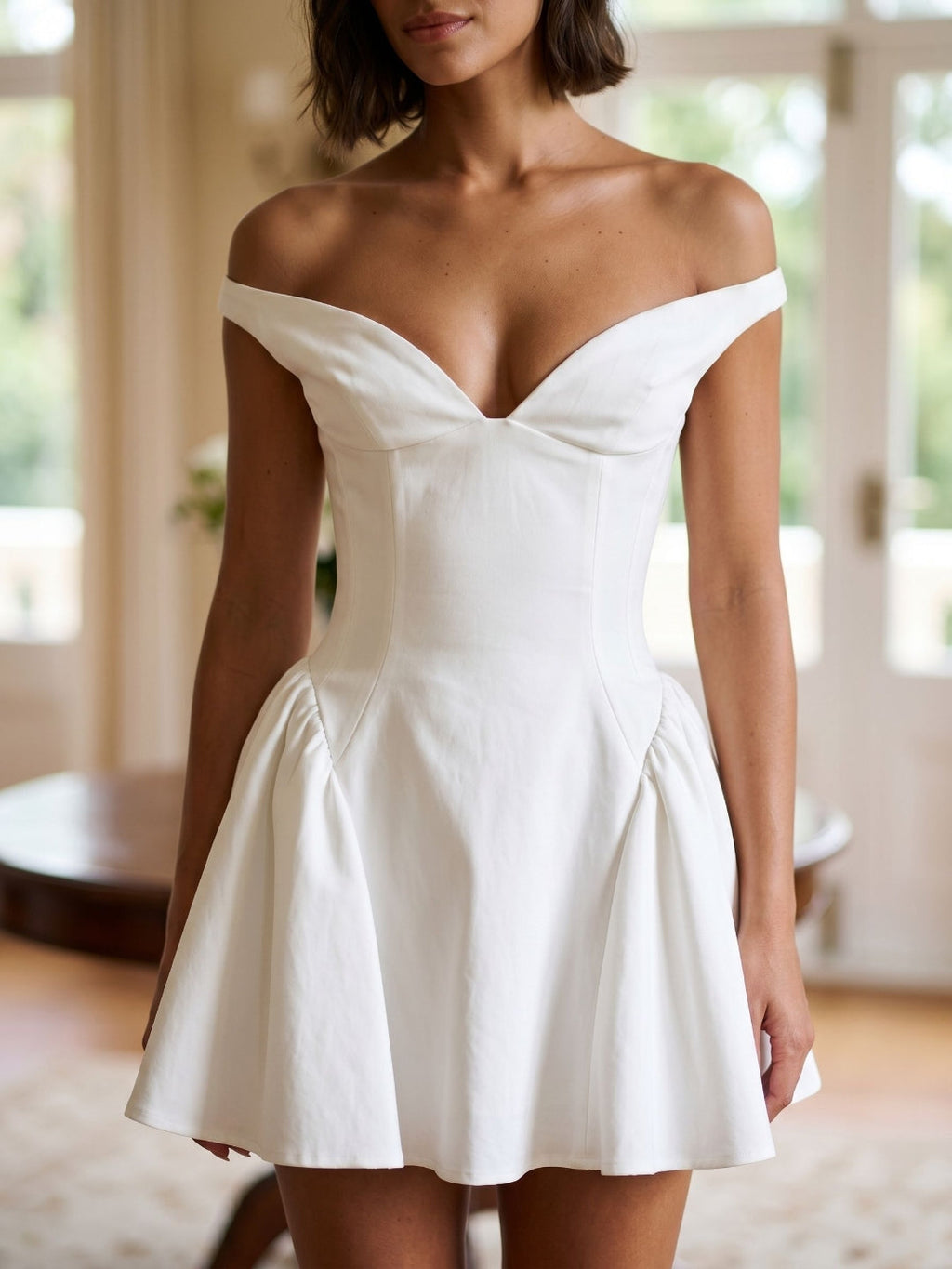 Ivory Matte Satin A-Line Sweetheart Back Zip Short Dress - Curvevia