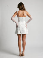 Ivory Satin A-Line Sweetheart Side Zip Short Dress with 3D Flowers - Curvevia