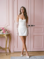 Ivory Satin A-Line Sweetheart Side Zip Short Dress with 3D Flowers - Curvevia