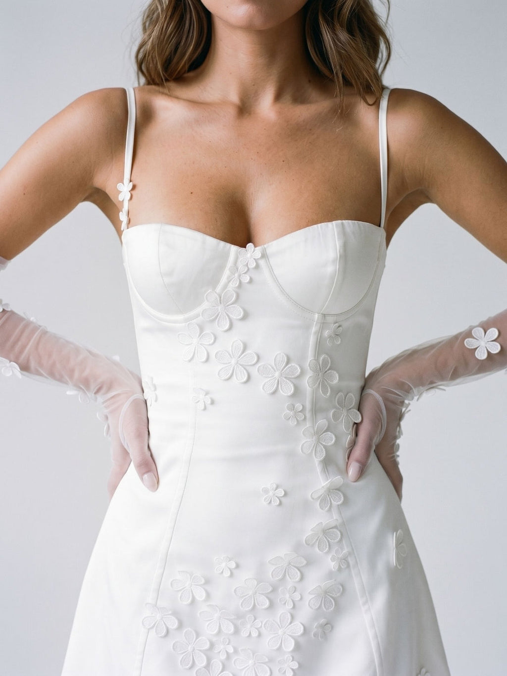 Ivory Satin A-Line Sweetheart Side Zip Short Dress with 3D Flowers - Curvevia