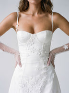 Ivory Satin A-Line Sweetheart Side Zip Short Dress with 3D Flowers - Curvevia