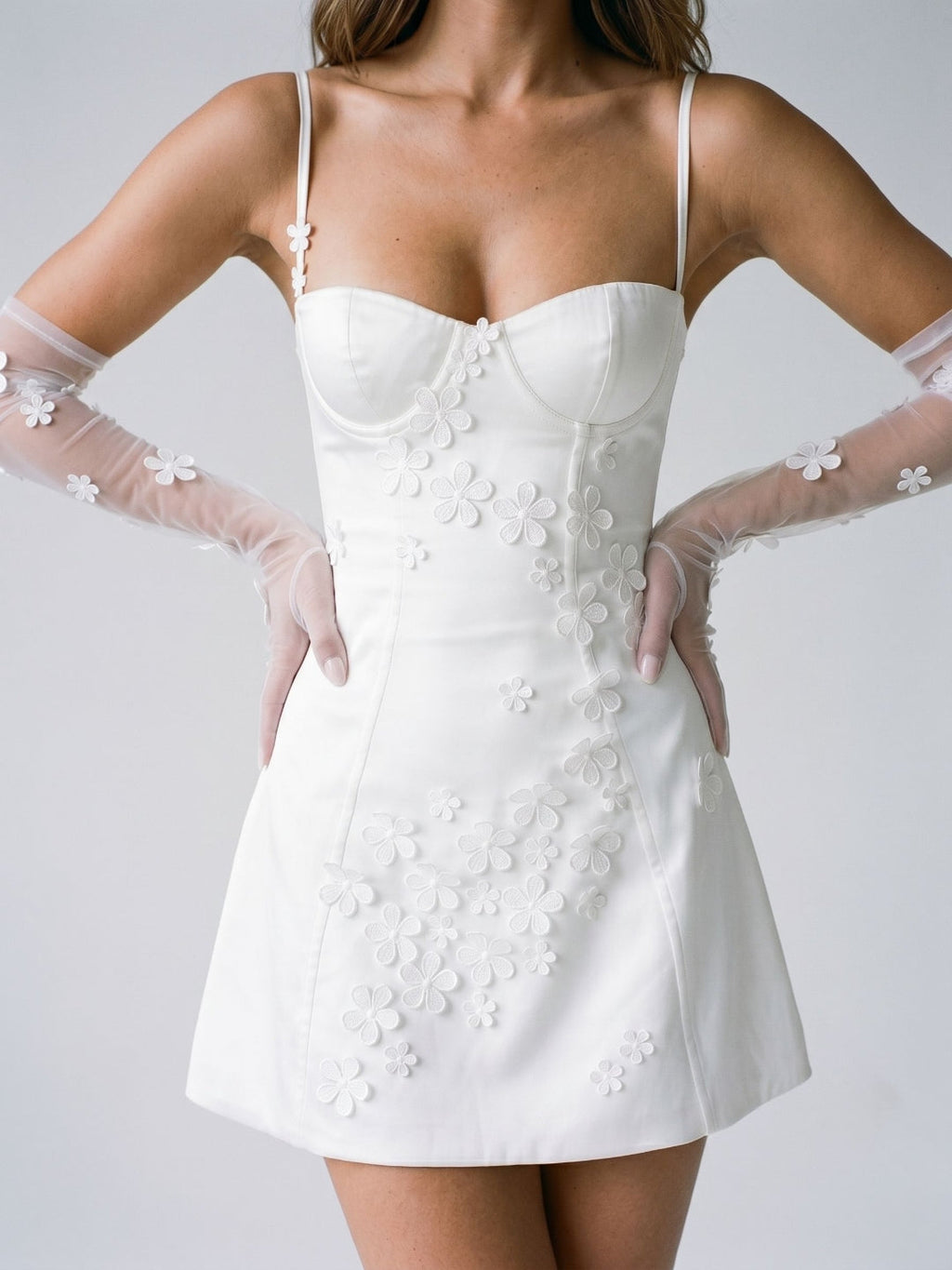 Ivory Satin A-Line Sweetheart Side Zip Short Dress with 3D Flowers - Curvevia