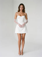 Ivory Satin A-Line Sweetheart Side Zip Short Dress with 3D Flowers - Curvevia